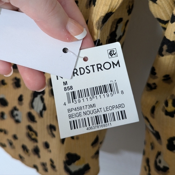 NWT Nordstrom BP Crop Ribbed Beige Leopard Print Cardigan and Cami Set Size Med - Picture 9 of 9